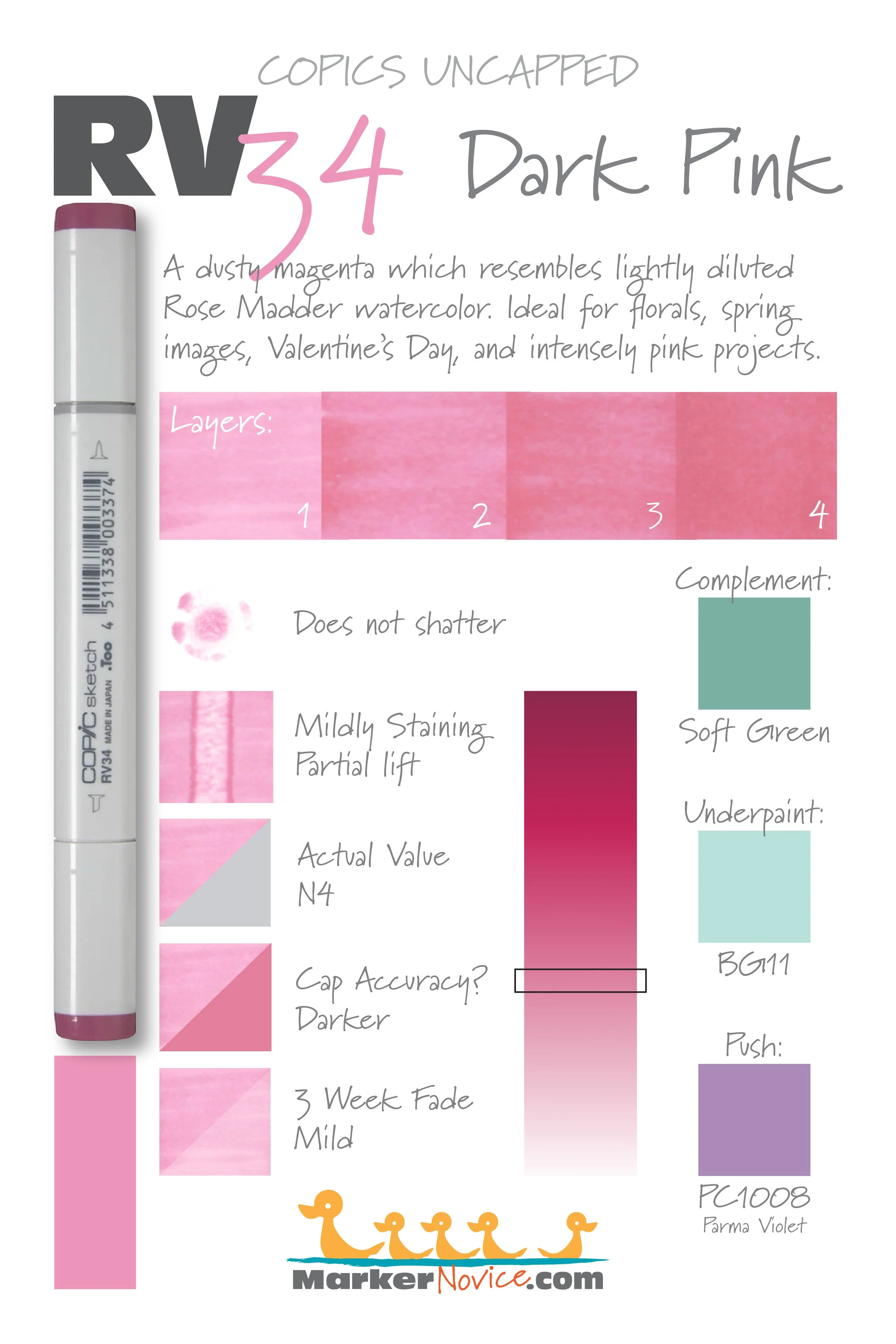 RV34 Dark Pink: Copics Uncapped (Marker Swatch, Ink Testing